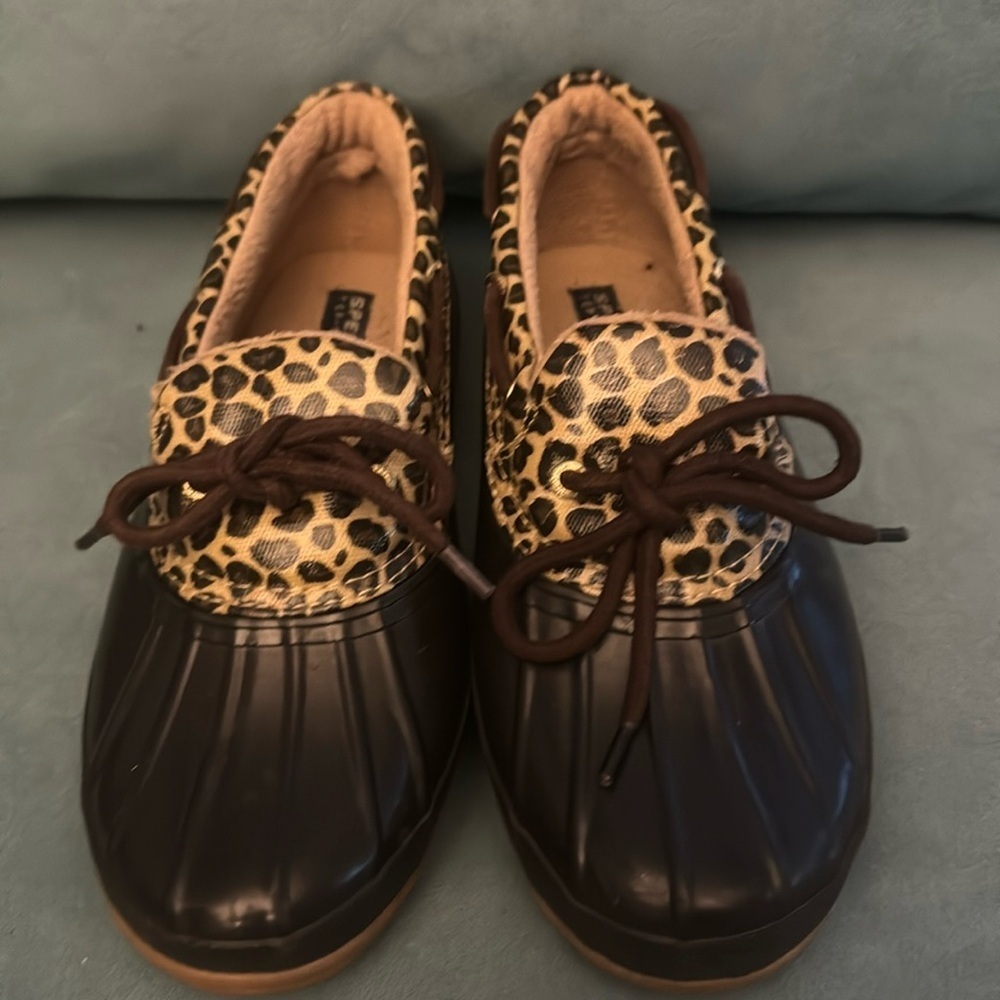 SPERRY CORMORANT LEOPARD PRINT SLIP ON DUCK BOOTS - Size 7 Top Sider